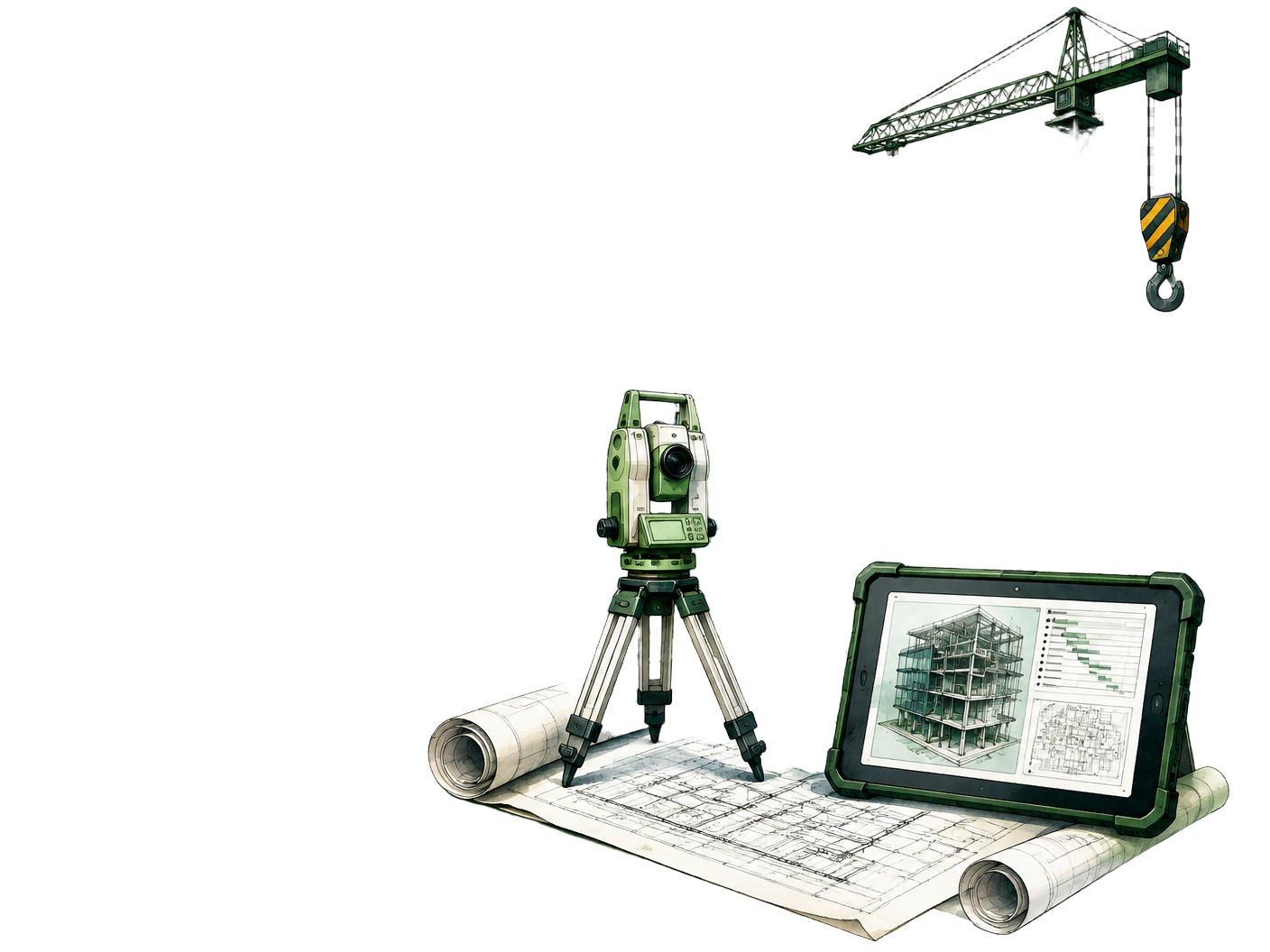 Hand-drawn surveying instrument and connected construction plans